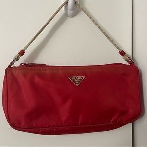 Vintage Authentic Prada Tessuto Red Nylon Pochette Bag
